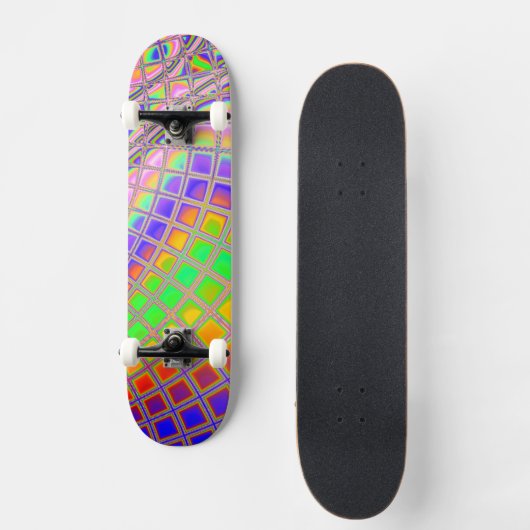 Trippy Groovy Levendige Abstracte Digitale Fractal Skateboard (Voorkant)
