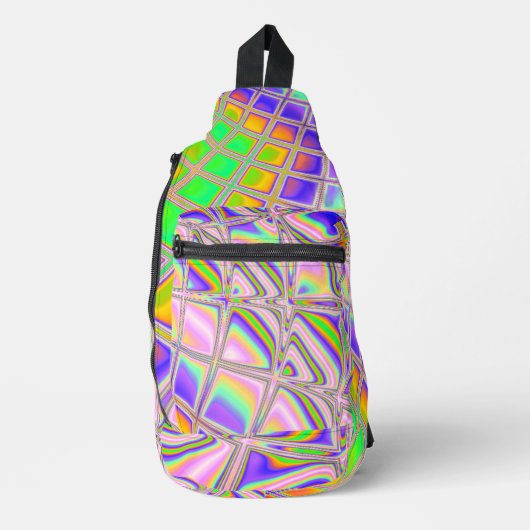 Trippy Groovy Levendige Abstracte Digitale Fractal Sling Bag (Voorkant)
