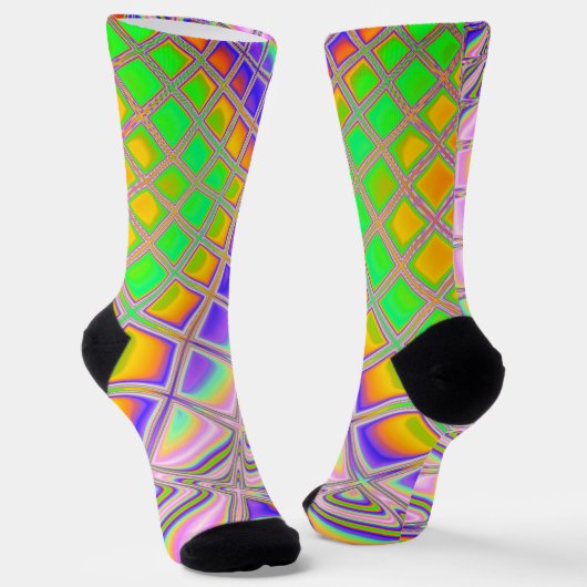 Trippy Groovy Levendige Abstracte Digitale Fractal Sokken (Gebogen)