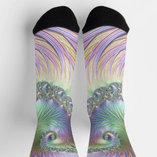 Trippy Groovy Pastel Rainbow Spiral Fractal Art Sokken