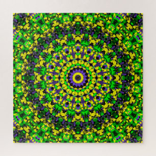 Trippy Groovy Retro Hippie Kleurrijke Mandala Art Legpuzzel