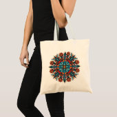 Trippy hippie psychedelic groovy mushroom mandala tote bag (Voorkant (product))