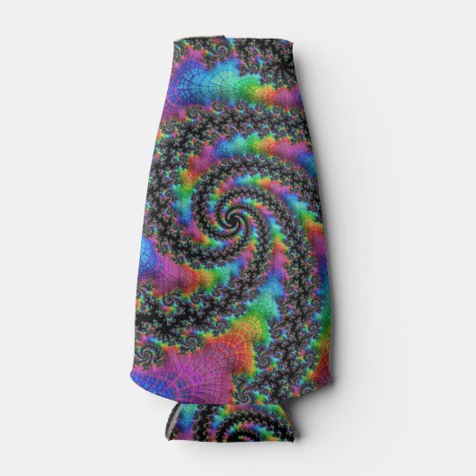 Trippy Hippie Psychedelic Rainbow Spiral Fractal Flesjeskoeler (Voorkant)