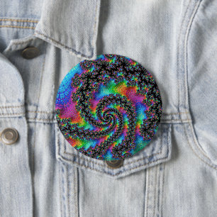 Trippy Hippie Psychedelic Rainbow Spiral Fractal Ronde Button 4,0 Cm