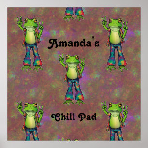 Trippy Hippie Psychedelische Kikker Vrede Retro Cu Poster