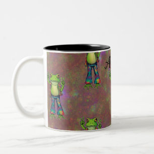 Trippy Hippie Psychedelische Kikker Vrede Retro Cu Tweekleurige Koffiemok