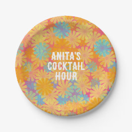 Trippy Hippie Psychedelische Retro Bloemen Ontwerp Papieren Bordje