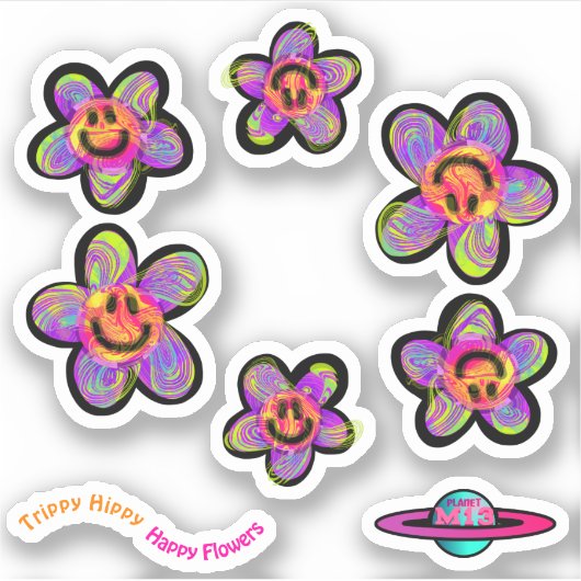Trippy Hippy Happy Flowers Stickers (Devant)