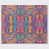 Trippy Hippy Katten Levendige Kleur Psychedelic Cadeaupapier (Vlak)
