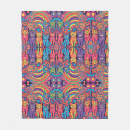 Trippy Hippy Katten Levendige Kleur Psychedelic Fleece Deken