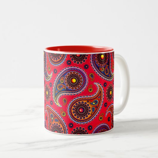 Trippy Hippy Retro Paisley Two-Tone Coffee Mok (Voorkant rechts)