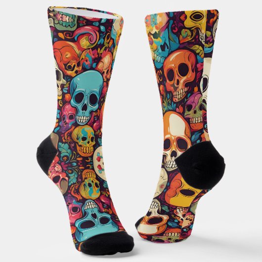 Trippy Hippy Schedel Kleurrijke Patroon Psychedeli Sokken (Gebogen)