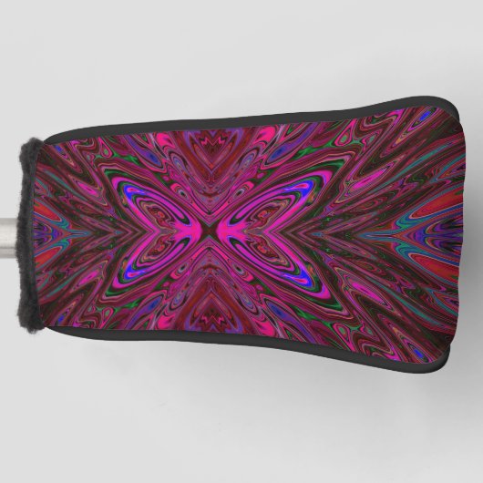 Trippy Hot Pink, Red en Blue Abstracte Butterfly Golfheadcover (Voorkant)