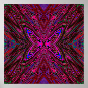 Trippy Hot Pink, Red en Blue Abstracte Butterfly Poster