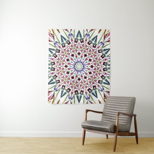 Trippy kleurrijk bloemontwerp wandkleed (In situ)