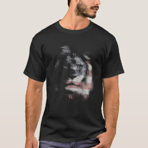 Trippy leeuw EDM raves techno Amerikaanse vlag T-shirt