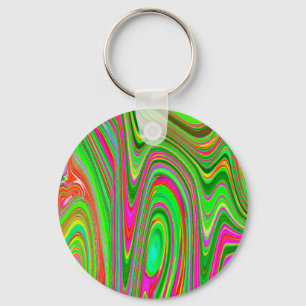 Trippy Lime Green en Magenta Abstracte Groovy Art Sleutelhanger