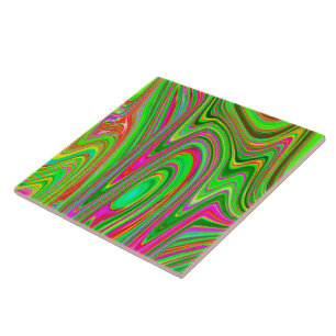 Trippy Limegroene en Magenta Abstract Groovy Kunst Tegeltje