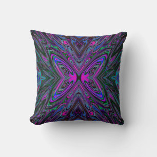 Trippy Magenta, Blauwe en Groene Abstracte Vlinder Kussen