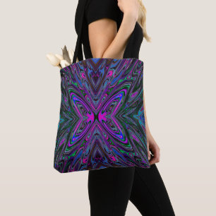 Trippy Magenta, Blue en Green Abstracte Butterfly Draagtas
