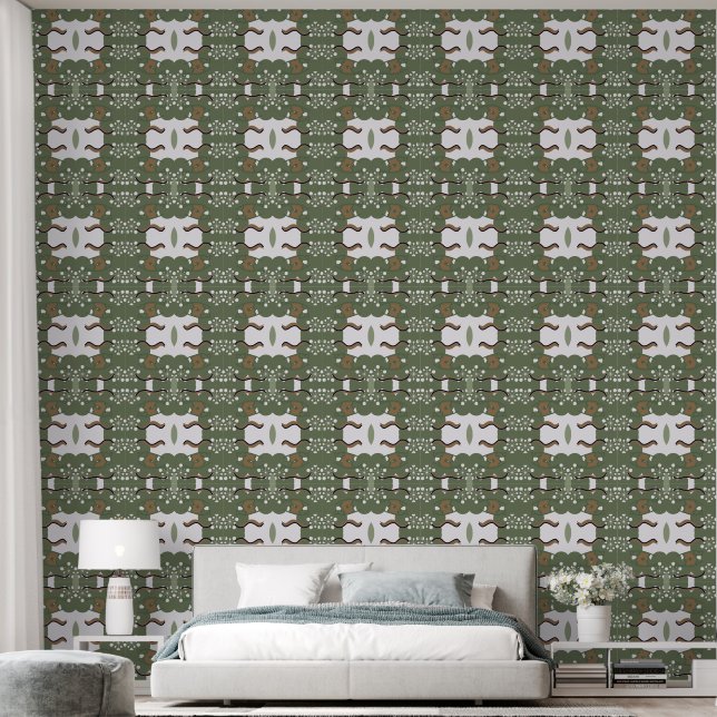 Trippy minimalistische ogen en bladeren behang (Slaapkamer)
