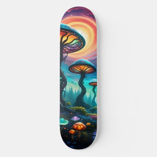 Trippy Mushroom Planet Skateboard (Voorkant)