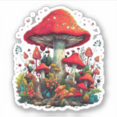 Trippy Mushroom Sticker, Psychedelic Delight Sticker (Voorkant)