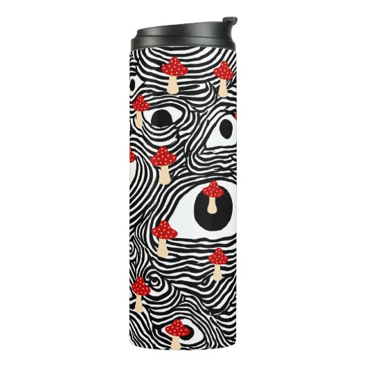 Trippy Mushroom Travel Mug - Funky Eye Design Cup Thermosbeker (Gedraaid links)