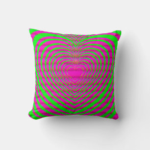 Trippy Neon Pink Green Hypnotic Heart Love Patroon Kussen