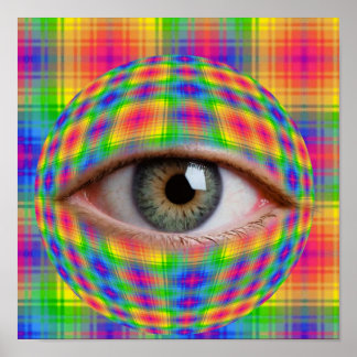 Trippy Oogbal Kunst | Surrealistische Regenboog Pl Poster