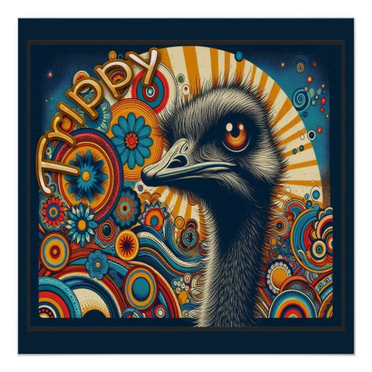 Trippy Ostrich Glossy Poster Perfect Poster (Voorkant)