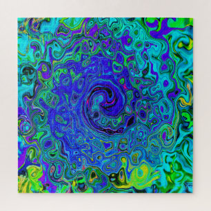 Trippy Paarsblauwe Abstracte Retro Vloeibare Draai Legpuzzel