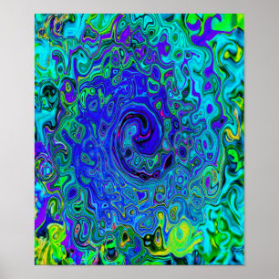 Trippy Paarsblauwe Abstracte Retro Vloeibare Draai Poster