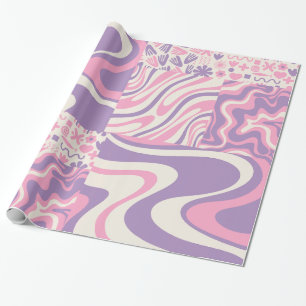 Trippy Patchwork Collage Retro Modern Patroon Roze Cadeaupapier