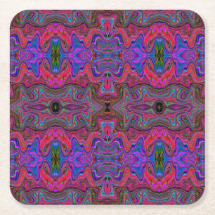 Trippy-patroon voor Wavy Blue en Rainbow Red Vierkante Kartonnen Onderzetter