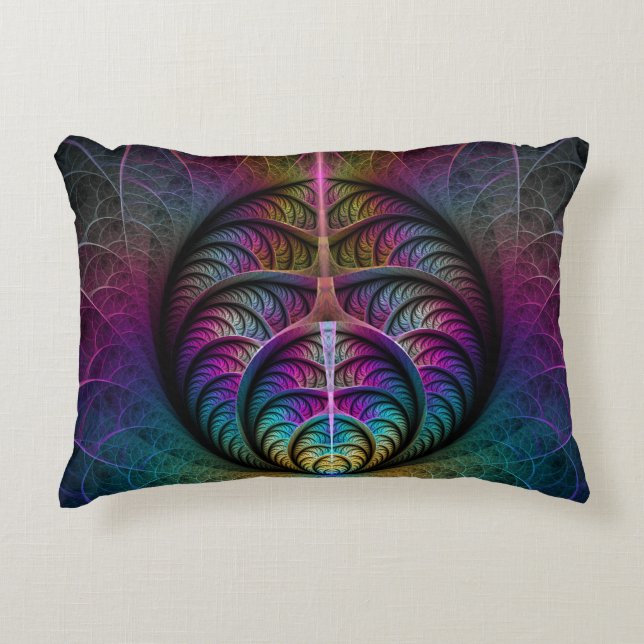 Trippy Patterned Kleurrijke Abstracte Fractal Art Accent Kussen (Voorkant)