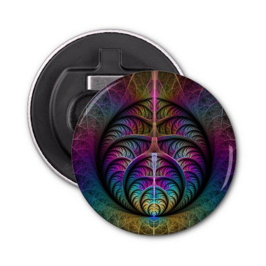 Trippy Patterned Kleurrijke Abstracte Fractal Art Button Flesopener (Voorkant)
