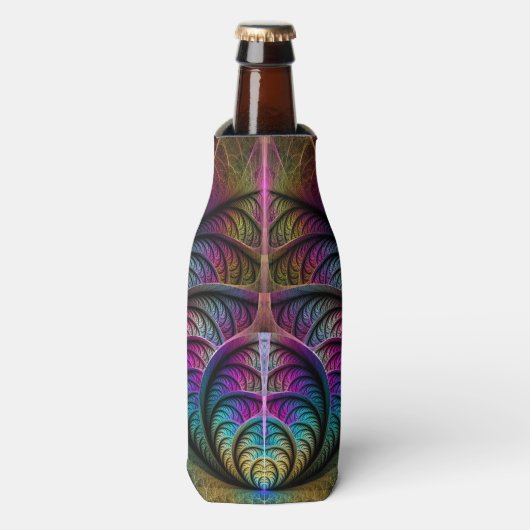 Trippy Patterned Kleurrijke Abstracte Fractal Art Flesjeskoeler (Fles Voorkant)