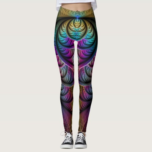 Trippy Patterned Kleurrijke Abstracte Fractal Art Leggings (Voorkant)