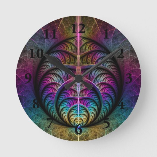 Trippy Patterned Kleurrijke Abstracte Fractal Art Ronde Klok (Voorkant)