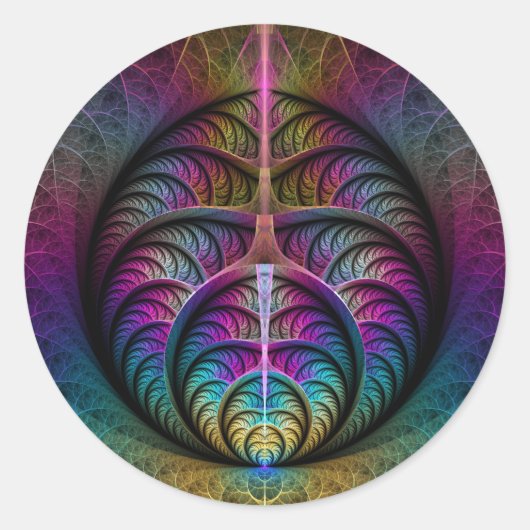 Trippy Patterned Kleurrijke Abstracte Fractal Art Ronde Sticker (Voorkant)