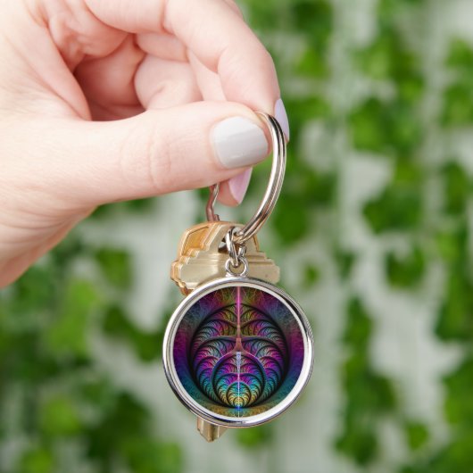 Trippy Patterned Kleurrijke Abstracte Fractal Art Sleutelhanger (Hand)