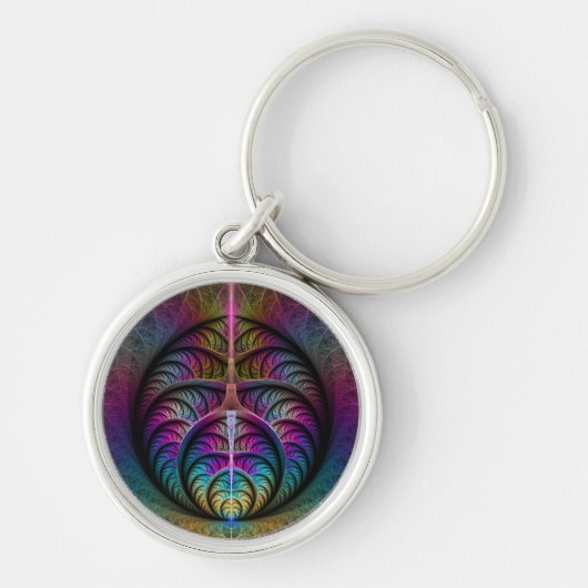 Trippy Patterned Kleurrijke Abstracte Fractal Art Sleutelhanger (Voorkant)