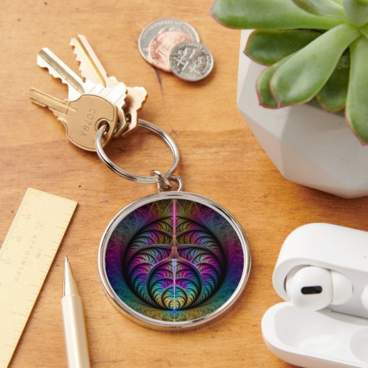 Trippy Patterned Kleurrijke Abstracte Fractal Art Sleutelhanger (Bureau)