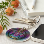 Trippy Patterned Kleurrijke Abstracte Fractal Art Sleutelhanger (Voorkant Rechts)