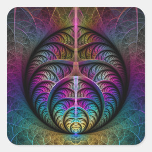 Trippy Patterned Kleurrijke Abstracte Fractal Art Vierkante Sticker