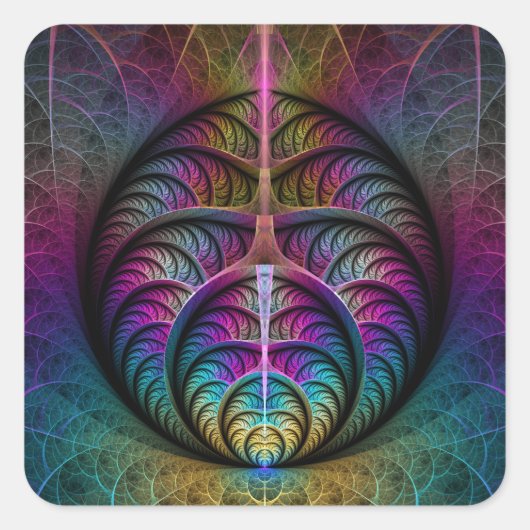 Trippy Patterned Kleurrijke Abstracte Fractal Art Vierkante Sticker (Voorkant)