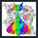 Trippy Psychedelic Cat Poster<br><div class="desc">Super groovy trippy cat done in a psychedelic pattern in just about any bright color you can imagine. This cat is a super groovy retro cat. The background is done in faded retro style circles.</div>