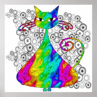 Trippy Psychedelic Cat Poster
