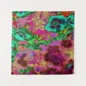 Trippy Psychedelic Emerald Green Flowers Wandkleed (Voorkant (horizontaal))